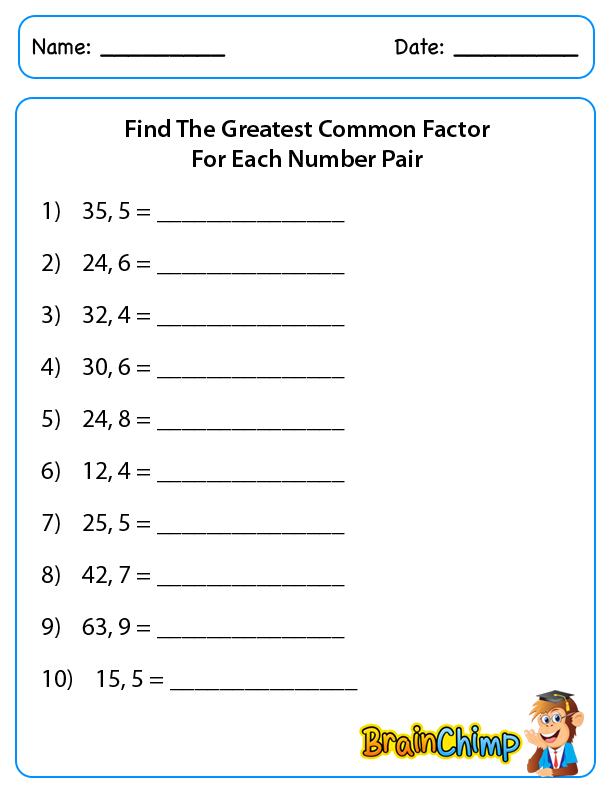 Greatest Common Factor And Least Common Multiple Worksheets